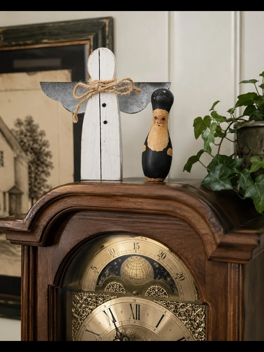 Wooden Angel & Santa Table Decor Set - White and Black